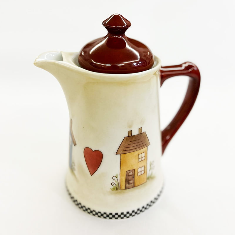 Bule de café em porcelana pintado a mão casinhas