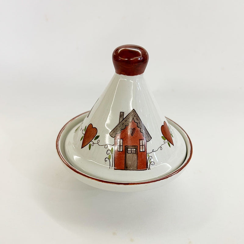 Mini tagine em porcelana com pintura de casinhas