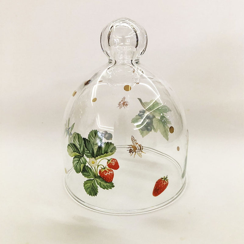 Mini redoma de vidro decorada moranguinhos
