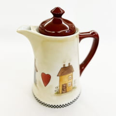 Bule de café em porcelana pintado a mão casinhas