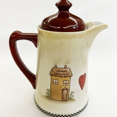 Bule de café em porcelana pintado a mão casinhas