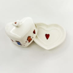 Mantegueira de porcelana coração pintada a mão casinhas