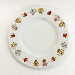 Prato de bolo de porcelana pintado a mão casinhas 