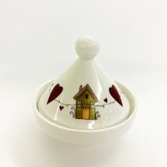 Mini tagine em porcelana com pintura de casinhas