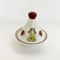 Mini tagine em porcelana com pintura de casinhas