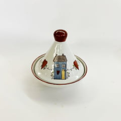 Mini tagine em porcelana com pintura de casinhas