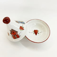 Mini tagine em porcelana com pintura de casinhas